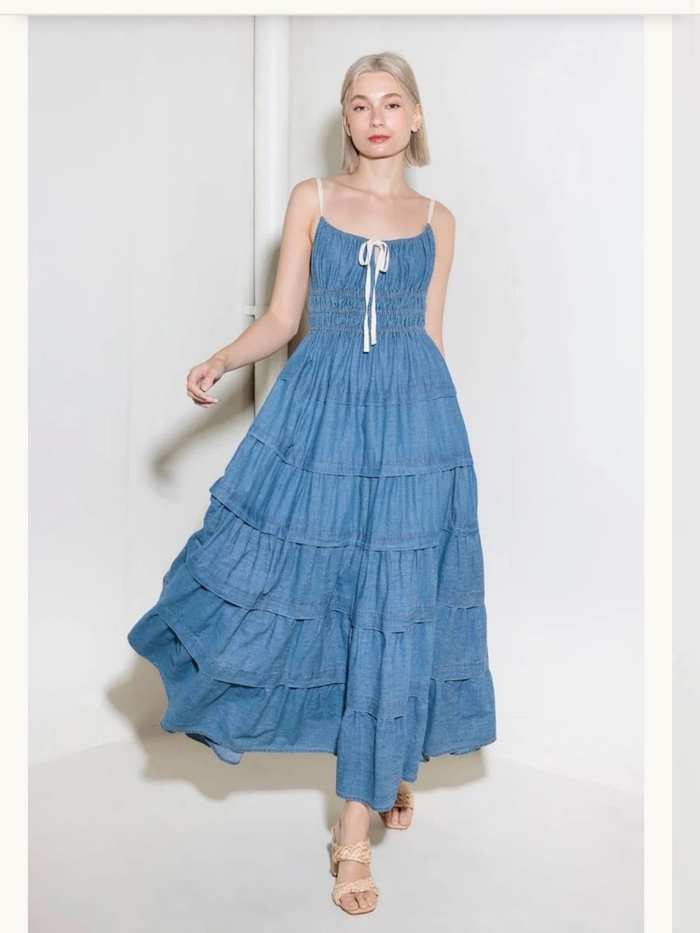 Tiered Midi Denim Dress